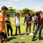 Teens boys like to play football, here they try to challenge Erik with a number of juggles.